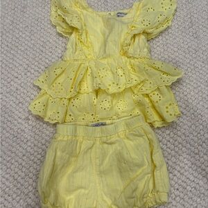 Habitual Yellow Eyelet Ruffle Top and Shorts Set - 12 months